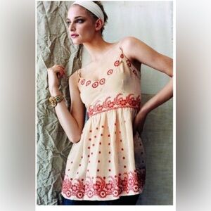 Lithe by Anthropologie Women's Babydoll 8 100% Linen Cottage Core Embroidered